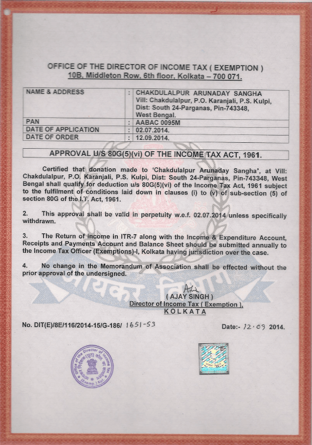 80G Tax Exemption Certificate